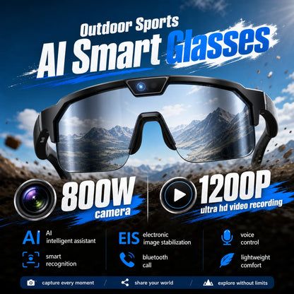 AI Smart Glasses 2026 New, 1200P HD Camera, 30MP Photo, Real Time Translation, Voice Control, Wireless 5.3 for Outdoor Vlog Use