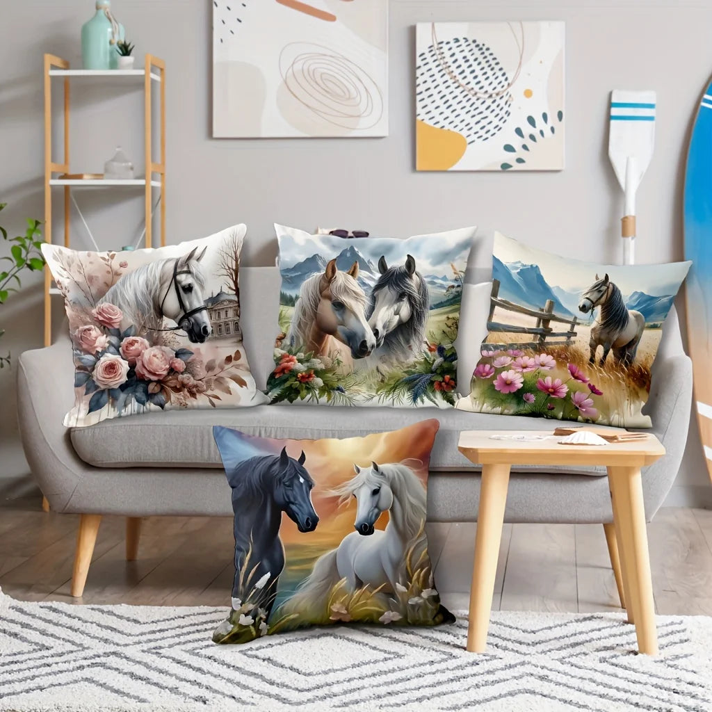 Art Horse Single-sided Printed Pillowcase, Sofa Living Room Elegant Cushion Cover, Bedroom Bedside Decorative Pillow Cover