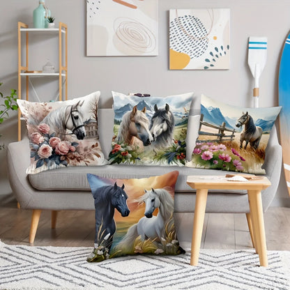 Art Horse Single-sided Printed Pillowcase, Sofa Living Room Elegant Cushion Cover, Bedroom Bedside Decorative Pillow Cover