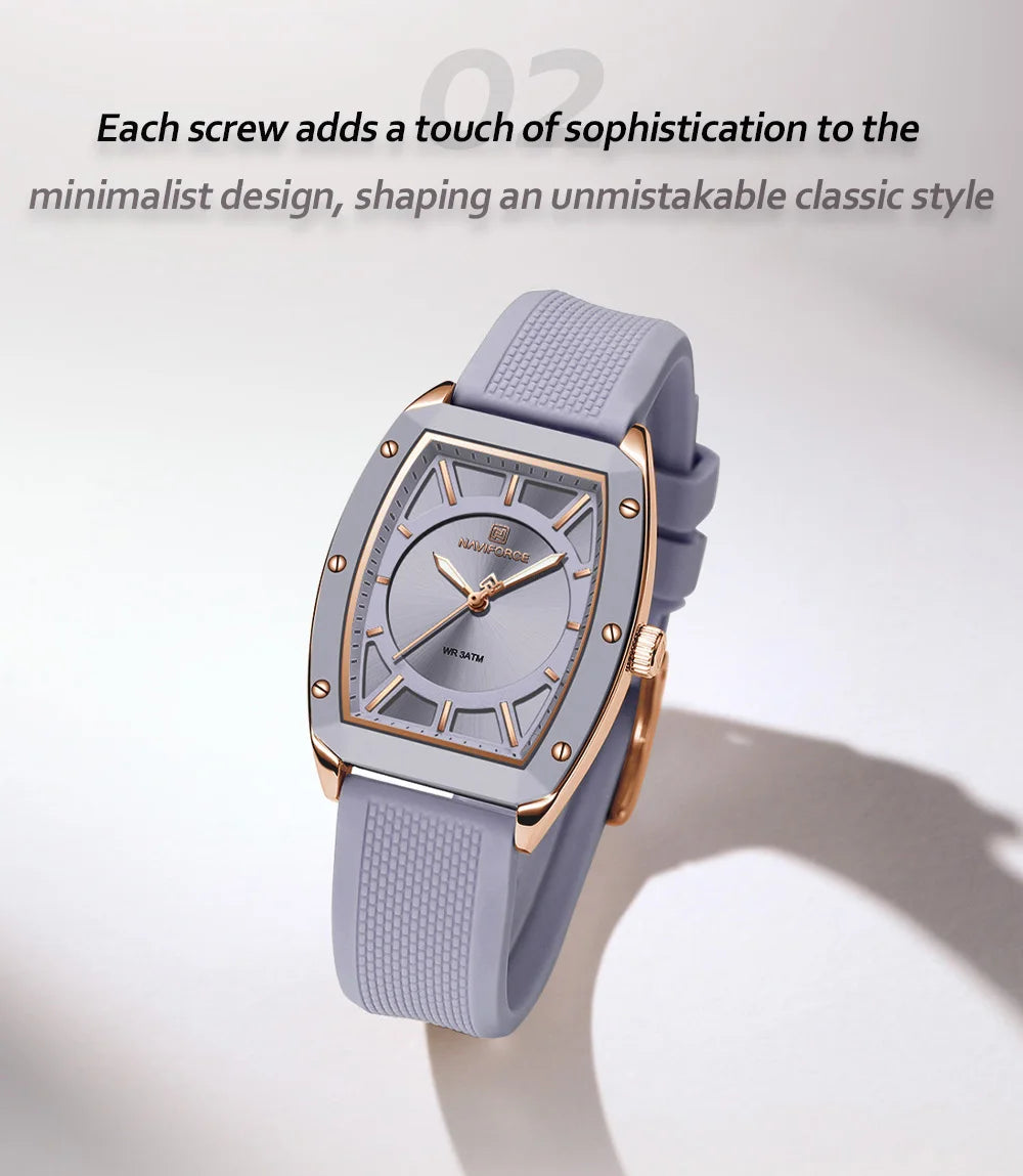 NAVIFORCE Women Quartz Watches Silicone Strap Student Sports Watch Big Dial Simple Tonneau Waterproof Wristwatches Dropshipping