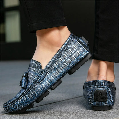 Casual Summer MenLoafers  Shoes Men's Slip-On Anti-Slip Breathable Loafers Shoes Round Toe Flat Heel Rubber Outsole PU Mens