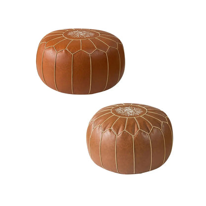 Premium PU Pouf Cover Round Ottoman Seat Cushion for Home Seating and Footrest Use