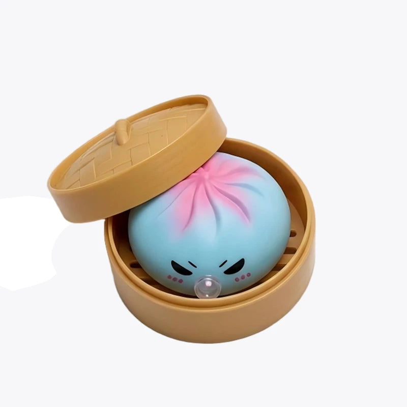 1/4Box Dumpling Squeeze Blow Bubbles Toy Dumpling Squishies Set with Steamer Bubble-Blowing Squishies Stretchy Fidget Sensory