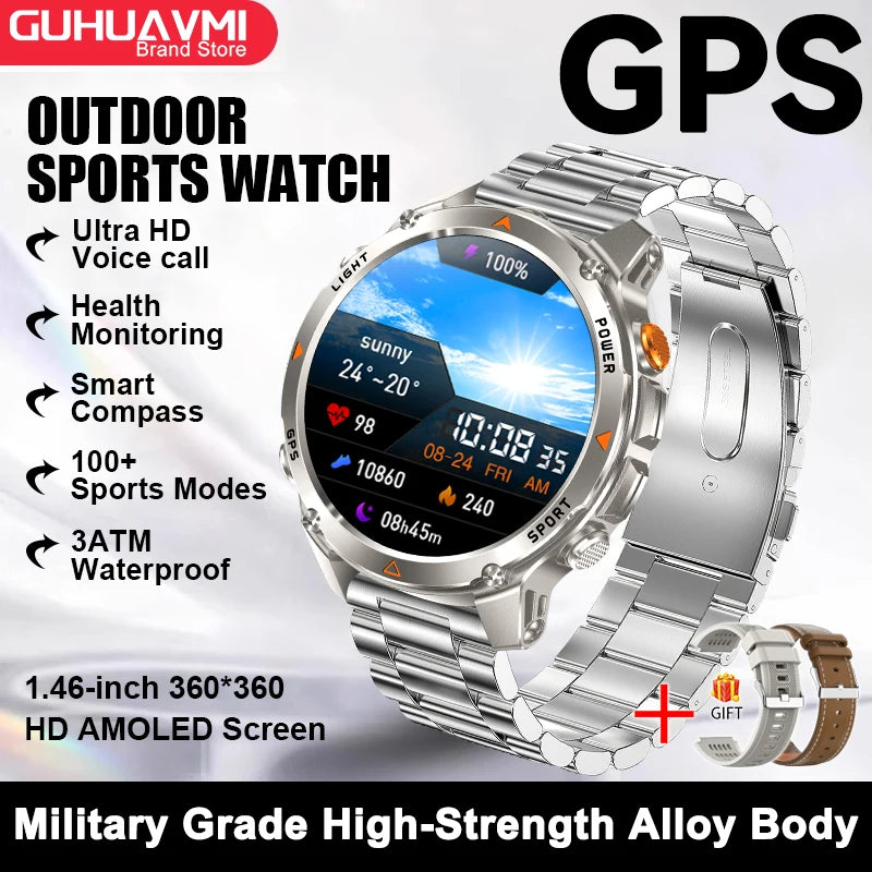 2025 New GPS Map Navigation Smart Watch Men Women Amoled Screen 3ATM Waterproof Sport SmartWatch Compass NFC BT Call Watches Men