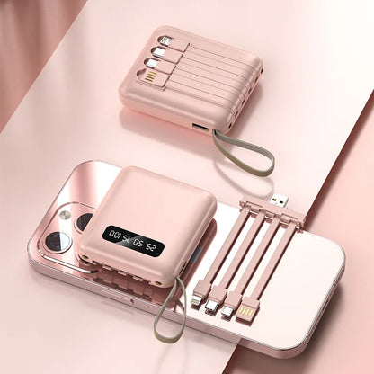 30000mAh Mini Power Bank Fast Charging Large Capacity Portable Power Bank 4 in 1 Cable for Xiaomi iPhone Samsung Huawei 2025 New