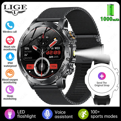 LIGE 2026 New Ultra Military Grade 1000mAh Battery Smart Watch For Men IP68 Waterproof Sports Fitness Bluetooth Call Smartwatch