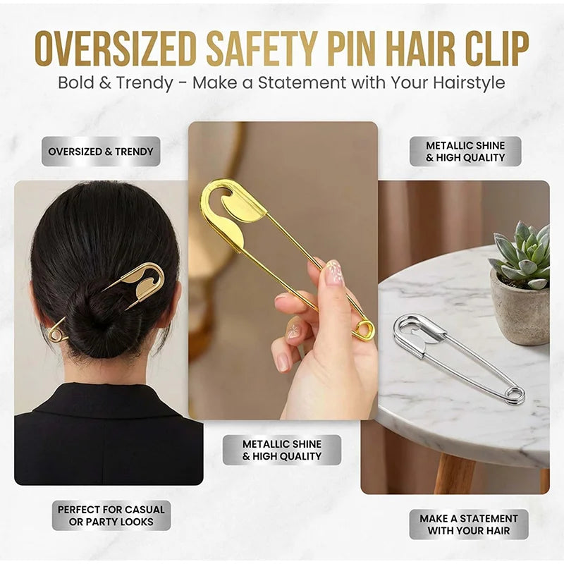 New Large Safety Pin Metal Hair Claws Barrettes Silver Hairpin Metal Hairpin Headdress Headdress Wearing Fun Festival Gift