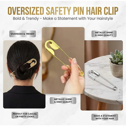 New Large Safety Pin Metal Hair Claws Barrettes Silver Hairpin Metal Hairpin Headdress Headdress Wearing Fun Festival Gift