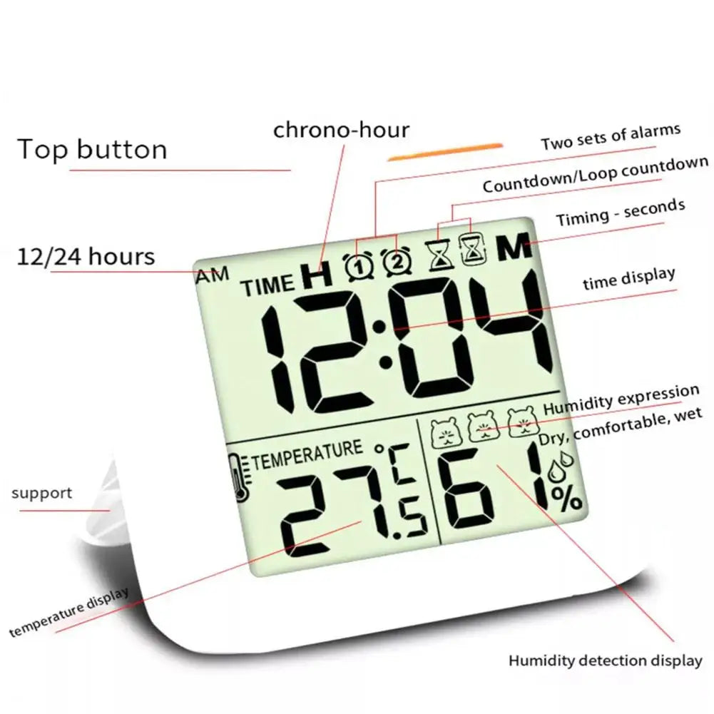 LCD Digital Alarm Clock Waterproof Bathroom Shower Timer For Cooking Shower Timer Temperature Humidity Display Hanger