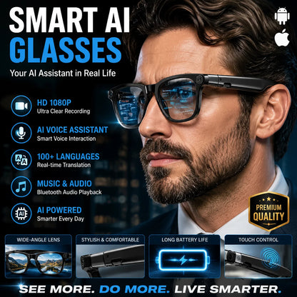 New HD 800W Camera Smart Glasses Men 100+Language Translation 1080P Shoot Video WIFI Transmission 3D Music Call Sunglass Glasses