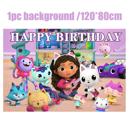 Gabby Dollhouse Birthday Party Supplies Plates Cups Tablecloth Napkins Gabby Cat Birthday Decoration Supply Kit Kids Party Favor