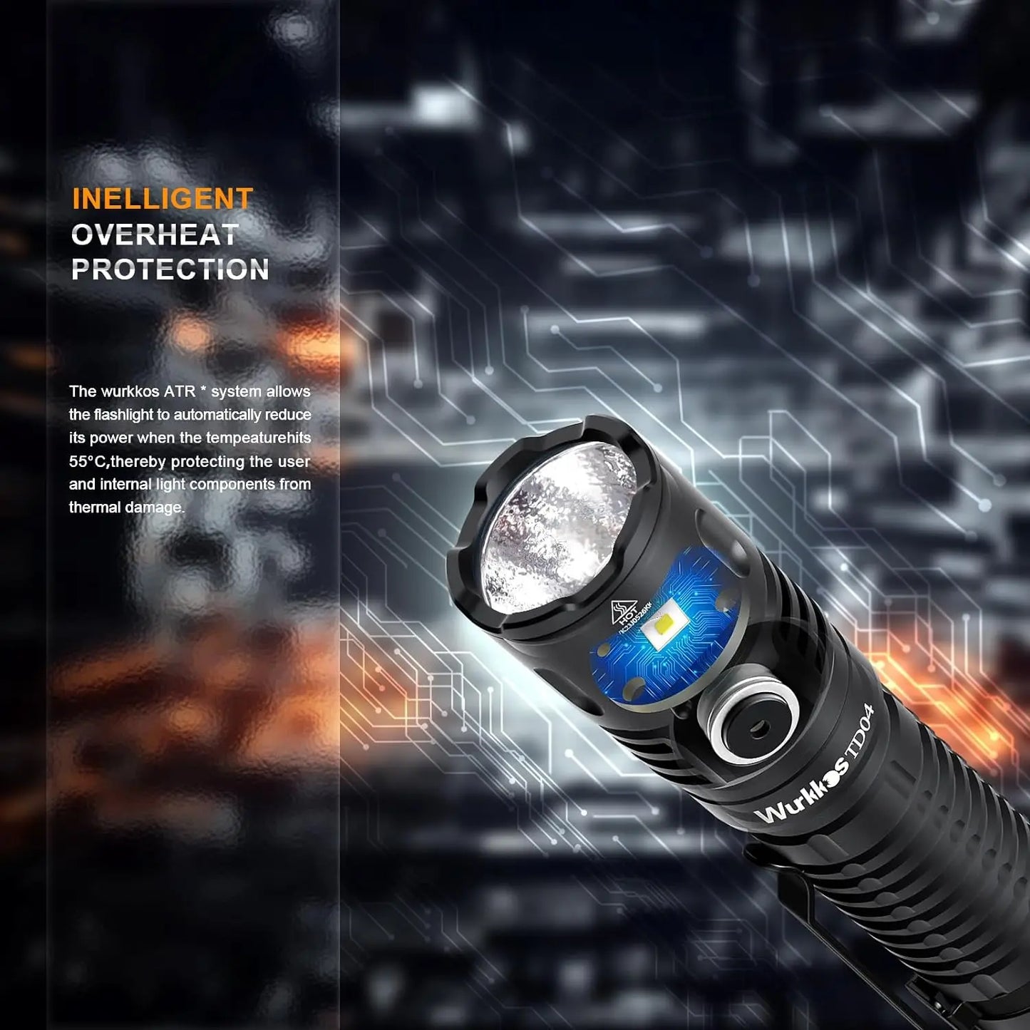Wurkkos TD04 21700 EDC Self Defense Tactical Flashlight  Powerful 3000LM Rechargeable Torch XHP50D HI LED Lamp IP68 Dual Switch