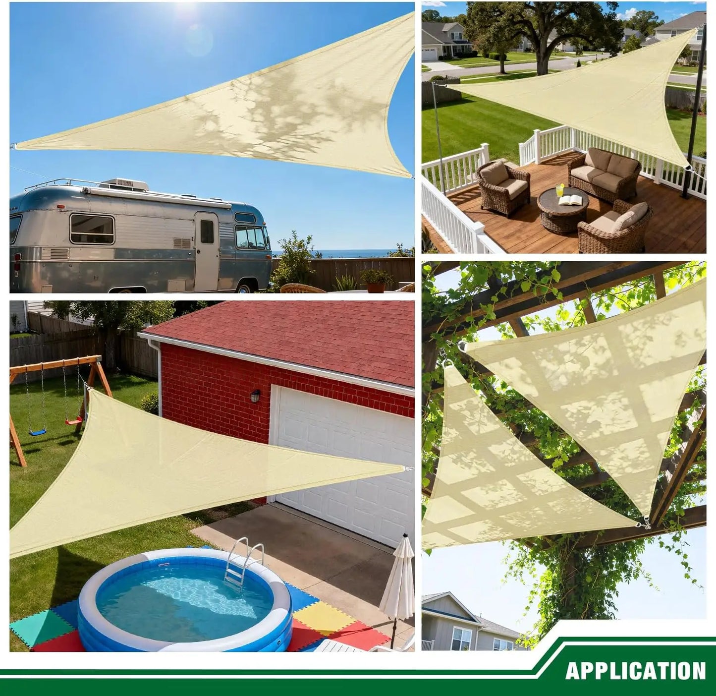 Triangle Sun Shade Sail Canopy UV Block Sun Shelter with Fixing Kits for Outdoor Patio Pool Beach Backyard Garden Sunscreen Tent