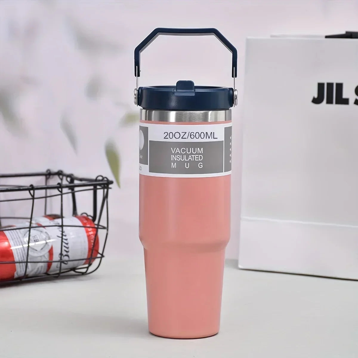 30oz Large Capacity Portable Car Cup Stainless Steel Thermos Cup with Straw & Handle Travel Sports Water Bottle Vacuum Flask