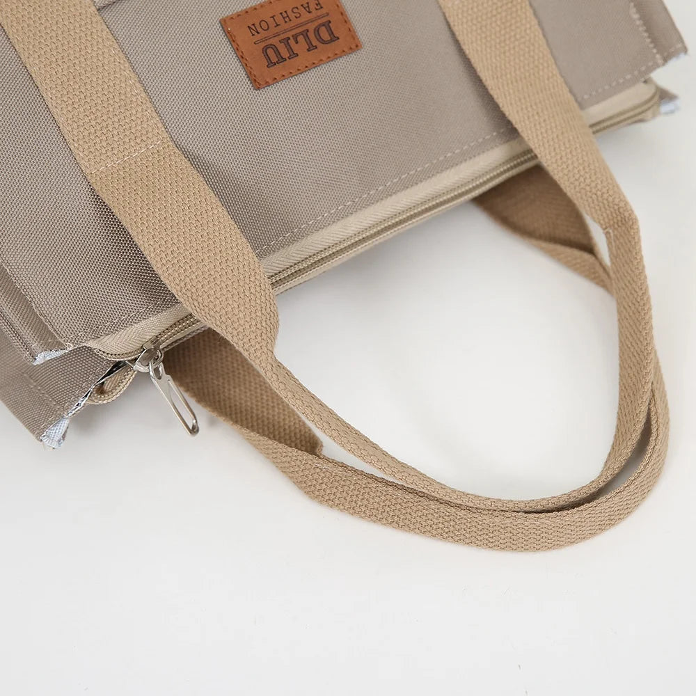 Solid Color Lunch Bag, Tote Bag with Foil Inner Zipper Closure Large Capacity Portable, Work, School, Utility Bag with Meals