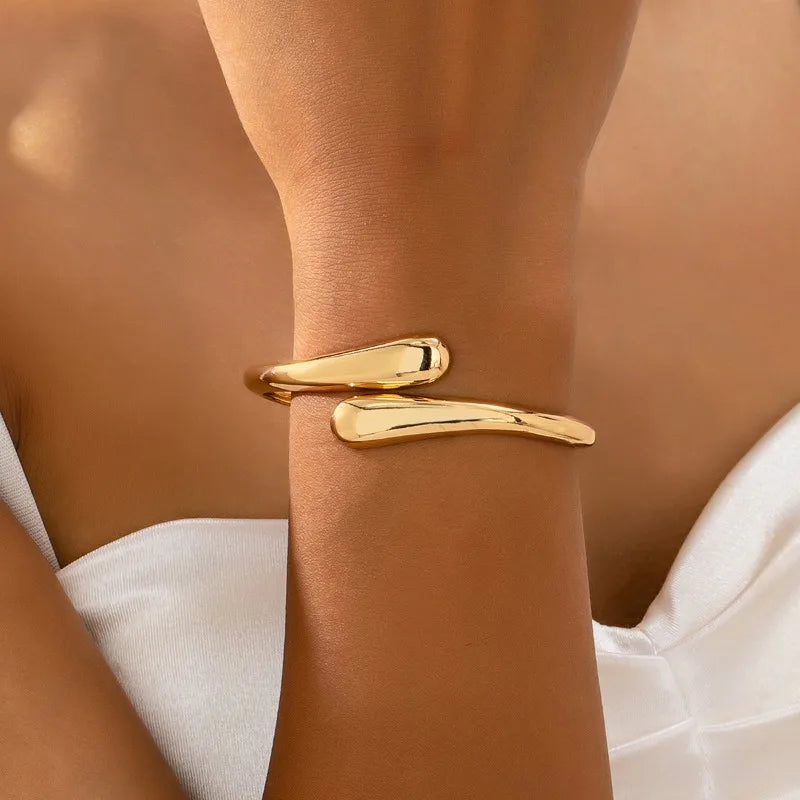 Stainless Steel Teardrop Shaped Bangle For Women Simple Chunky Gold Silver Color Adjustable Cuff Open Bracelet Fashion Jewelry