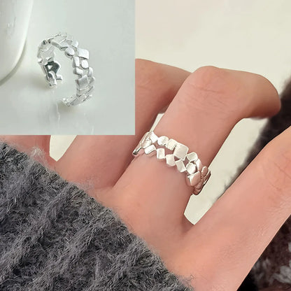 PANJBJ 925 Sterling Silver Lotus Ring For Women Retro TextureJewelry Irregular Creativity Adjustable Jewelry Party Gift Dropship