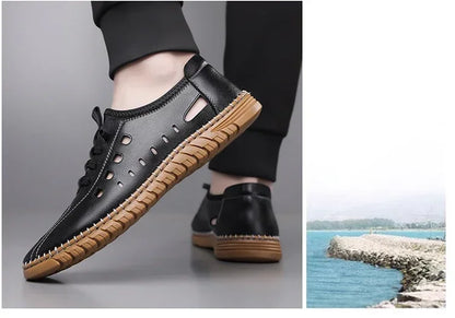 Men's Comfortable Hollow Slip-on Loafers, Breathable Anti-slip Soft Sole Outdoor Driving Shoes-WC2516