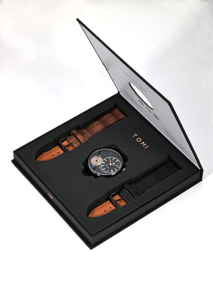 TOMI Set Gift Box Luxury and Fashionable Men's Quartz Watch Leisure Calendar Double Strap Quartz Watch Festival Gift