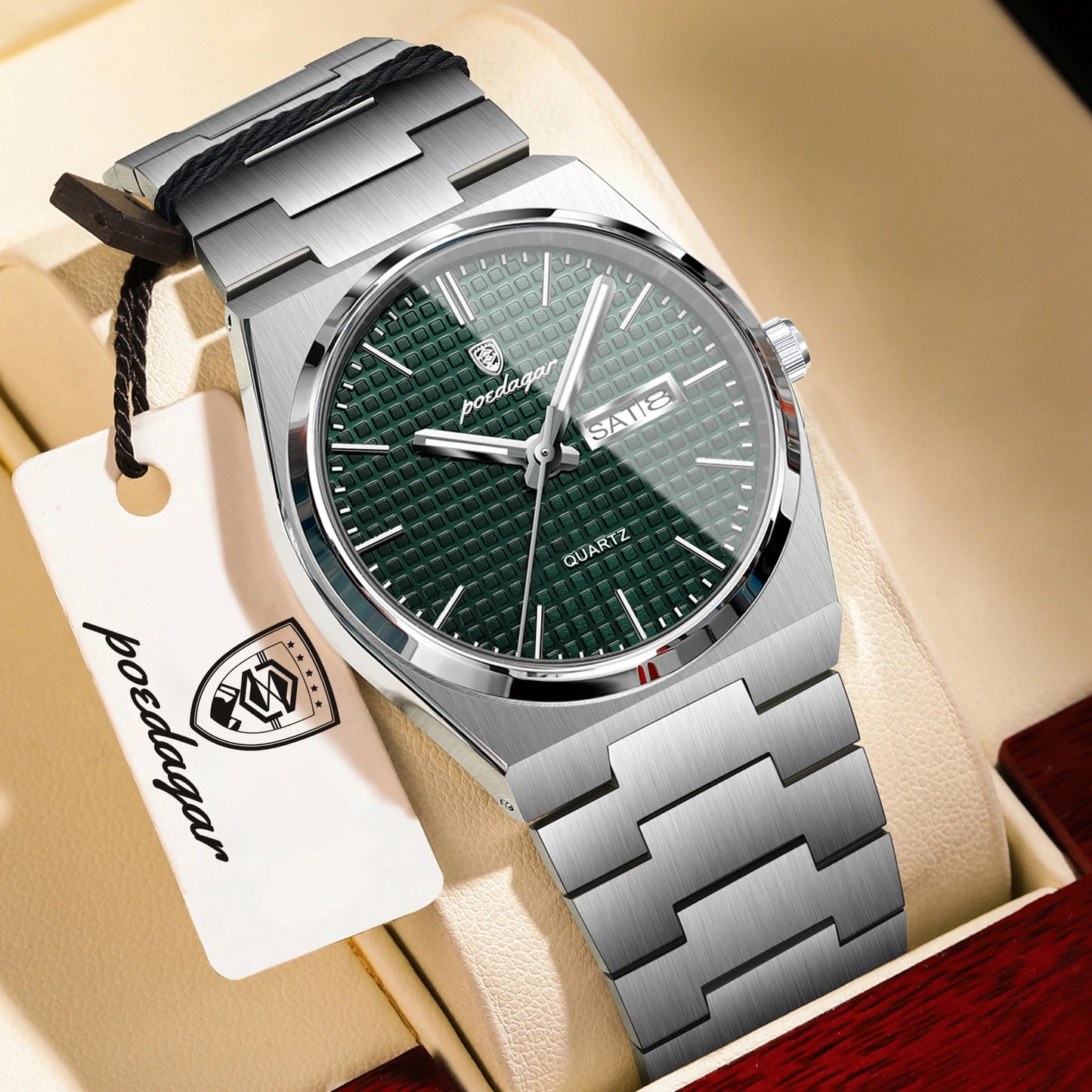 POEDAGAR Trendy Casual Man Watch Luminous Waterproof Stainless Steel Classic Men Wristwatch Date Week Men's Quartz Watches Reloj
