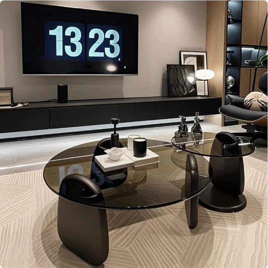 Round Tempered Glass Coffee Table, Nordic Style Sofa Side Table Tea End Table, Modern Living Room Furniture Italian Design Table