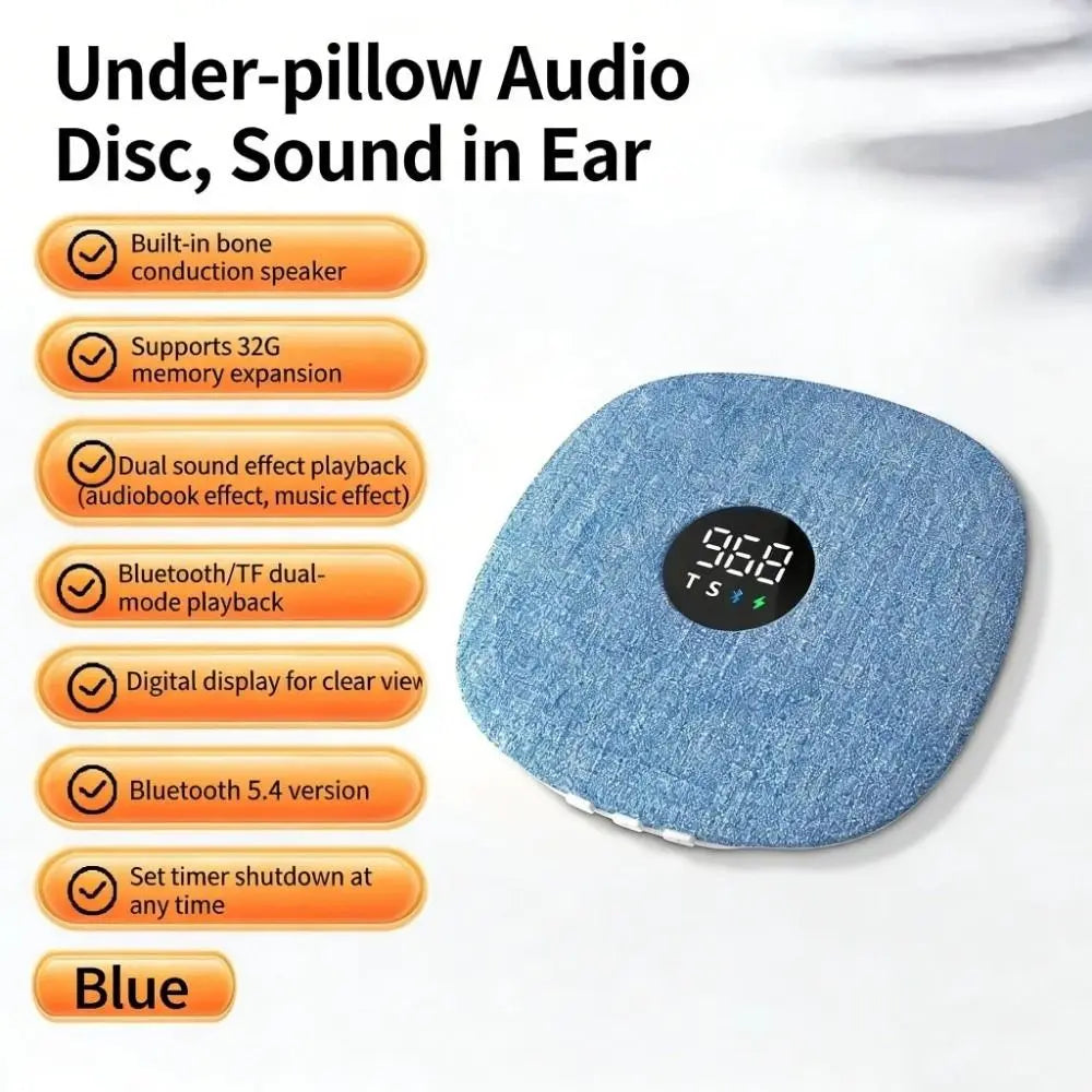 Bluetooth 5.4 Under Pillow Bluetooth Speaker Bone Conduction Sleep Aid Sound Machine LED Display Mini Bedroom Pillow Speaker