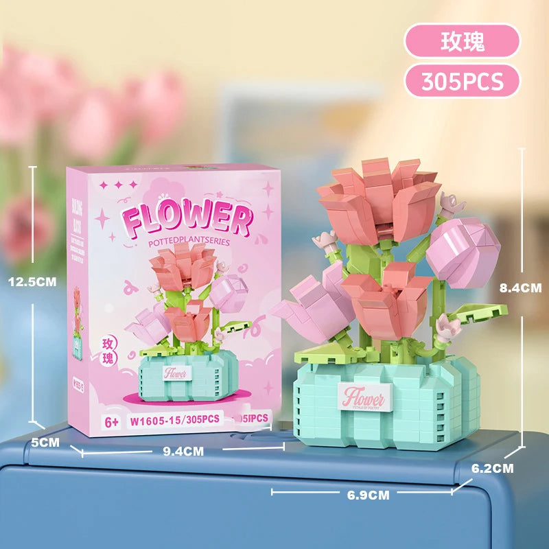 Bouquet Flower Mini Diy Building Block Toys for Children Bricks Blocks for Adults Constructor Micro Bricks Construction Set Gift