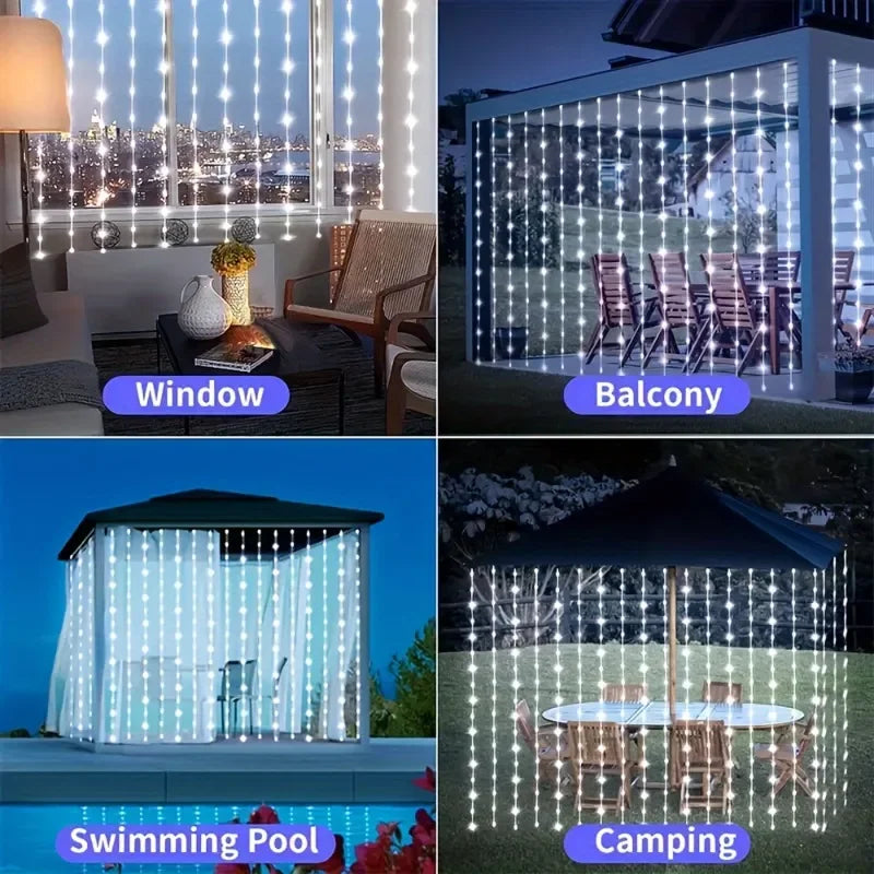 Outdoor String Lights Solar Curtain String Lights LED Lights LED 8 Modes  Wedding Garden Bedroom Outdoor Indoor Wall Decoration