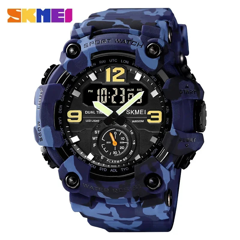 Skmei Dual Movement 3 Time Sport Wristwatch Mens Waterproof Electronic Watches Montre Homme Shockproof Digital Men Watch 1637