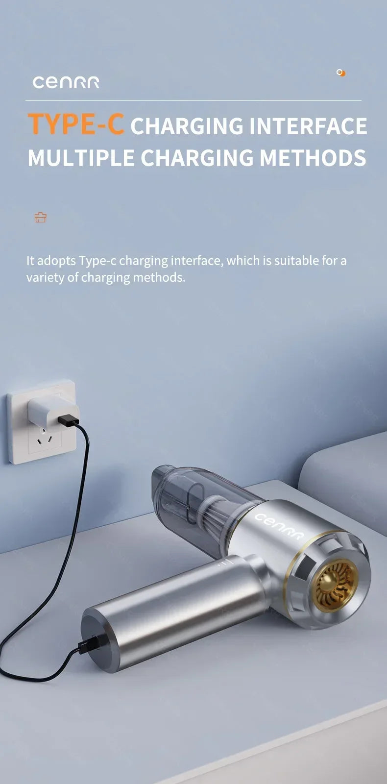 CENRR 360000PA Car Vacuum Cleaner Strong Suction Cordless Wireless Cleaner Portable  HandHeld Vacuum Cleaner Cleaning Machine
