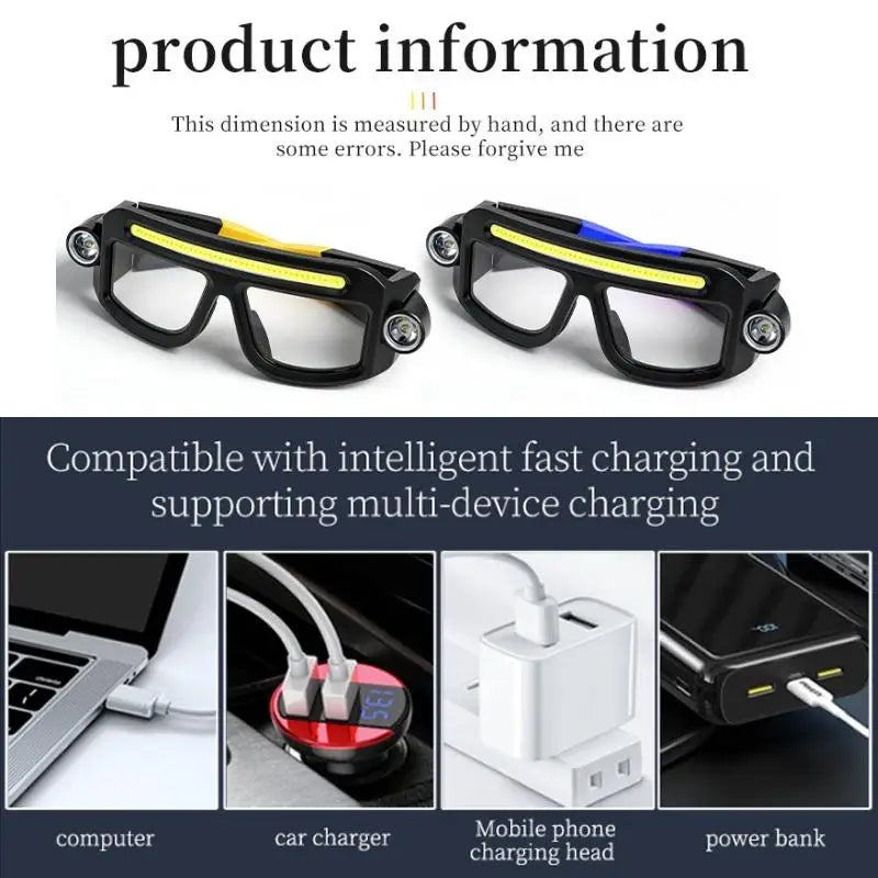 New XTE COB LED Rechargeable Multifunctional Glasses Light Waterproof Free Adjustment Angle Lightweight Glasses Lamp