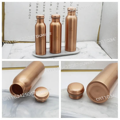 Pure Copper Handmade Water Bottle Metal Canteen Vessel for Yoga Outdoor Sports