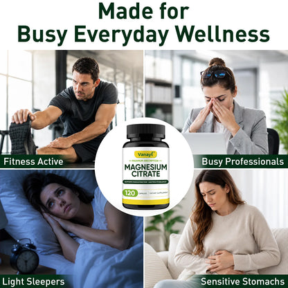 500MG Magnesium Citrate - Supplement for Stress, Relaxation, Bone, Sleep, Heart Health, Nerve, Muscle & Metabolism 120 Capsules