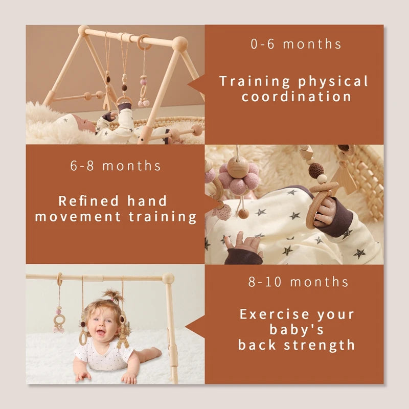 1set Baby Wooden Rattle Toys Play Gym Mobile Hanging Sensory Toys Foldable Play Gym Frame Activity Gym Baby Room Decorations Toy