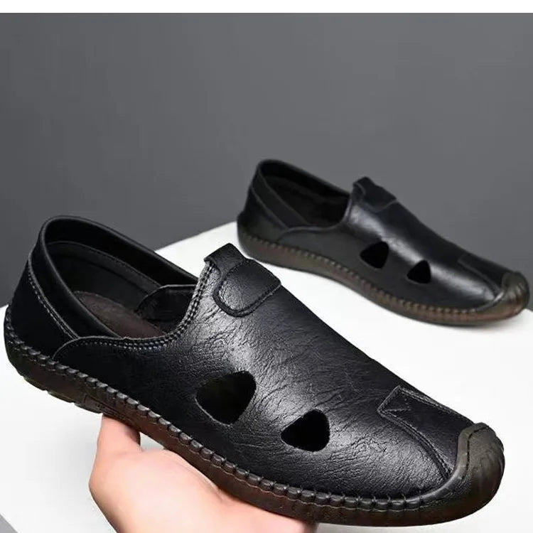 Men's Comfortable Soft-Soled Slip-On Sandals Breathable Hollow-Out Anti-Slip Wear-Resistant Business Casual Loafers-8222