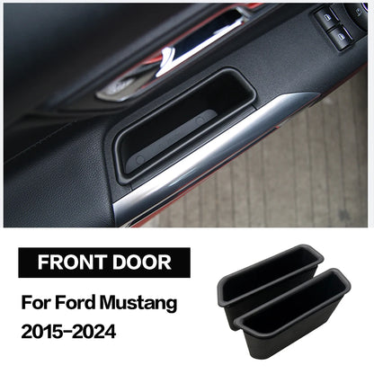 2PCS Car Door Front Storage Box Bag Handle Interior Auto Accessories For Ford Mustang 2015 - 2024 2023 2022 2019 2018 2017 2016