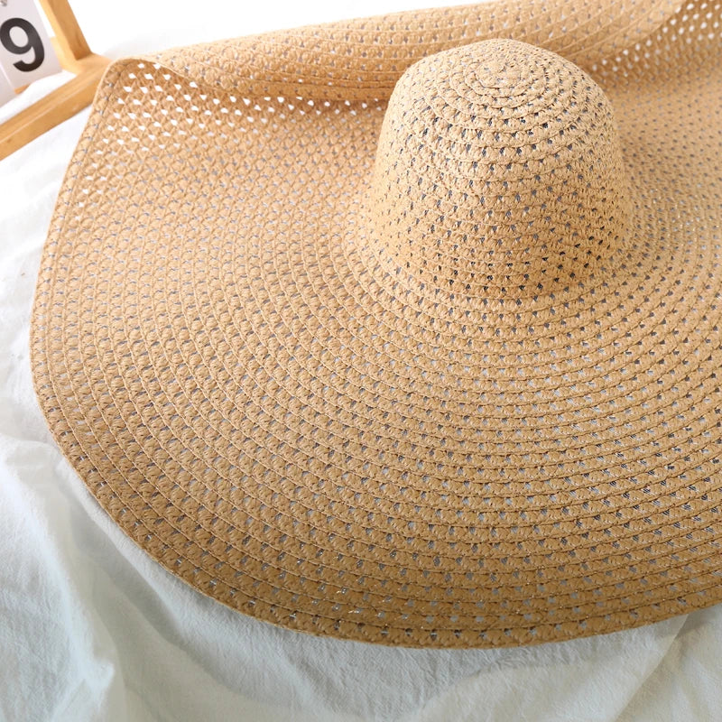 70cm Oversized  Wide Brim Sun Hat Travel  Large UV Protection Beach Straw Hats Women's Summer Floppy Foldable Chapeaux Wholesale