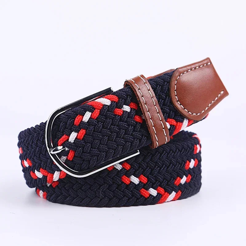 Women Casual Knitted Elastic Belt Pin Buckle Webbing Strap Woven Canvas Braided Stretch  - Belts for Men