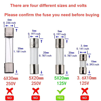 100pcs 5x20mm Quick Blow Glass Tube Fuse Assorted Kit Amp 0.2A 0.5A 1A 2A 3A 5A 8A 10A 15A 20A 250V with Storage Box