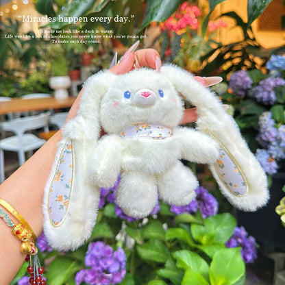 30cm Cute Pull-out Rabbit Plush Toy Keychain Creative Plush Ear Pulling Bunny Pendant Bag Charm Kids Stress Relief Gift