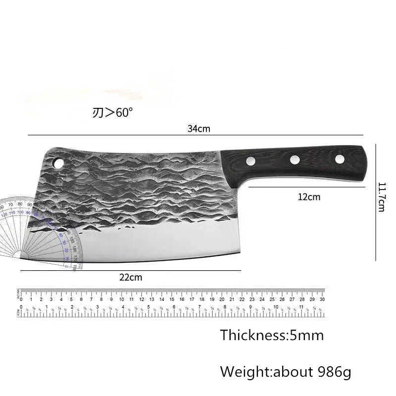 1 KG Chopping Knife 5mm Thickened Handmade Forged Kitchen Bone Knife Butcher Durable Hard Blade Chopper Kitchen Knife Cleaver