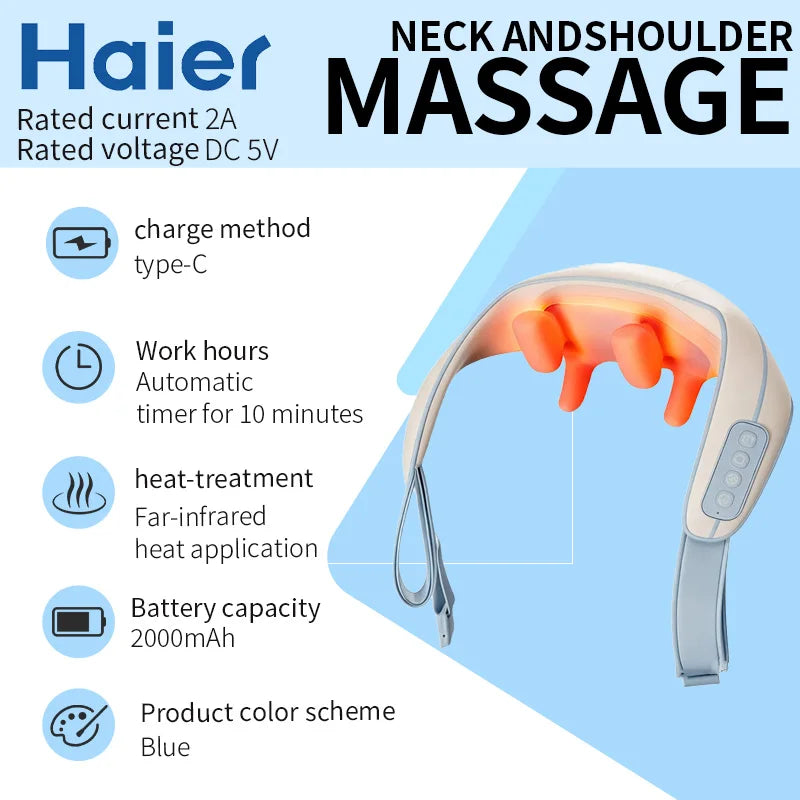 Haier Cervical Neck Massager Muscle Shoulder Back 3 Gears 6D Mechanical Hand Electric Massage Machine Shawl Relaxing Device Tool
