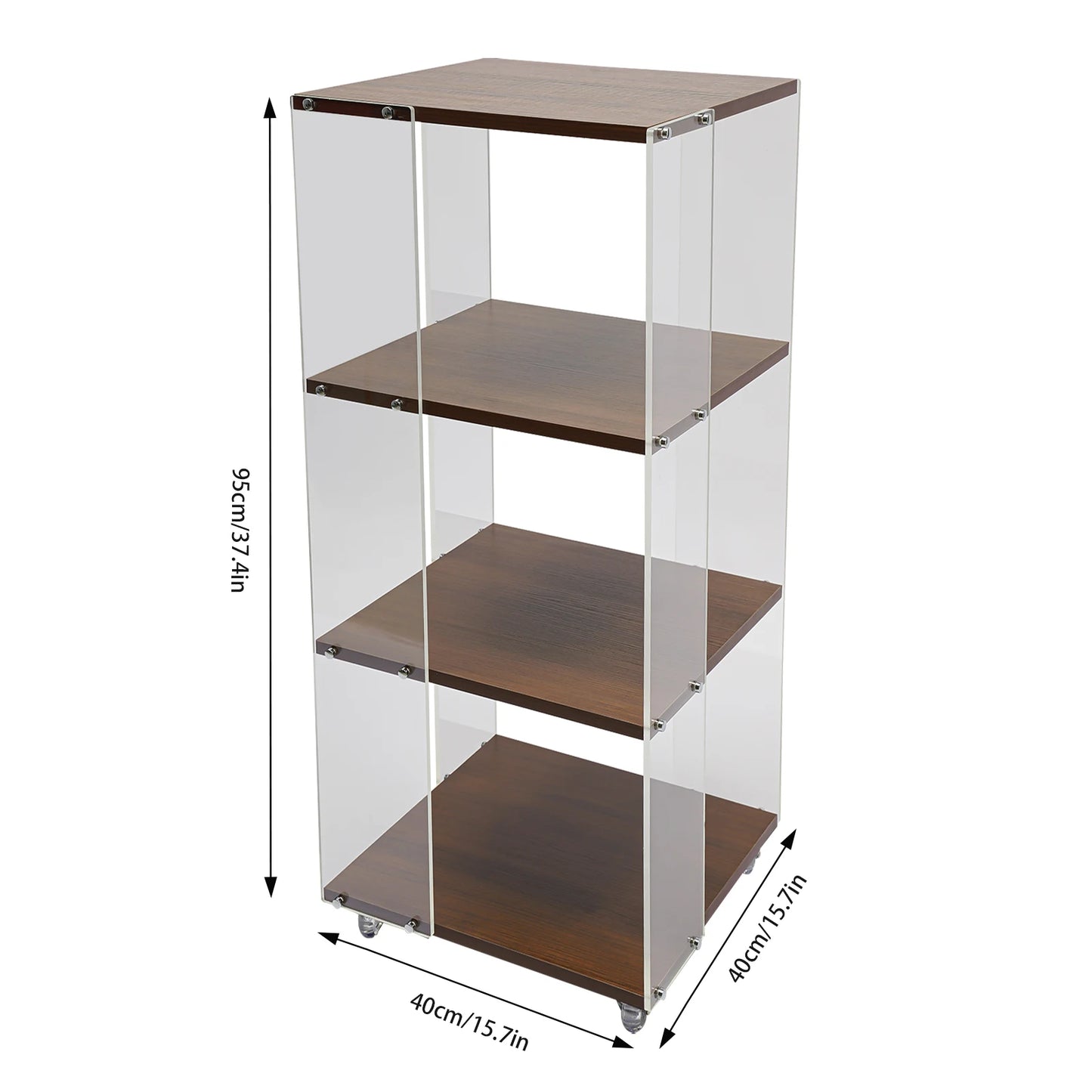 3-layer Rotating Acrylic Bookshelf with Wheels,Standing Small Corner Bookcase for Home Study Office