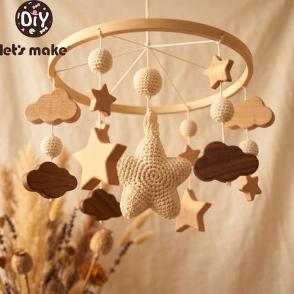Starry Sky Crib Mobile 360 Degree Rotation Baby Toys Wooden Stars Mobile Rattle Toys Moon Bed Bell Sensory Baby Hanging Toys