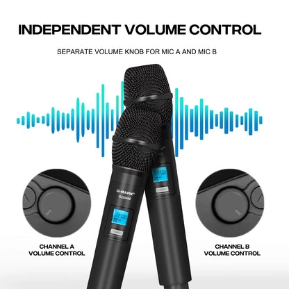Wireless Microphone G-MARK G320AM Professional UHF 2 Channels Karaoke Mic Handheld Automatic Frequency Adjustable 100M