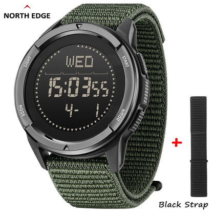NORTH EDGE ALPS Men's Digital Carbon fiber Watch Shock Militray Sports Super Light Outdoor Compass Waterproof 50M Wristwatches