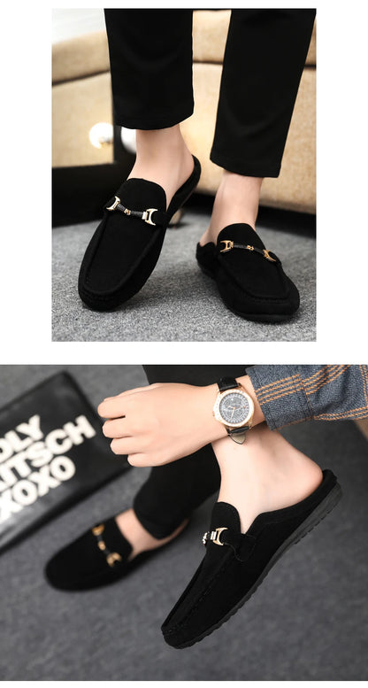 Fashion Red Men's Half Shoes Summer Lightweight Casual Shoes For Men Flat Slippers Comfortable Soft Slip-on Shoes Man Loafers