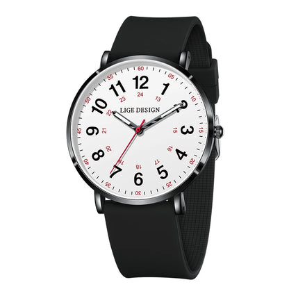 LIGE New Fashion Women's wristwatch Ultra-Thin Quartz Watches for Woman Waterproof Luminous Silicone Ladies Watches Pink Clock