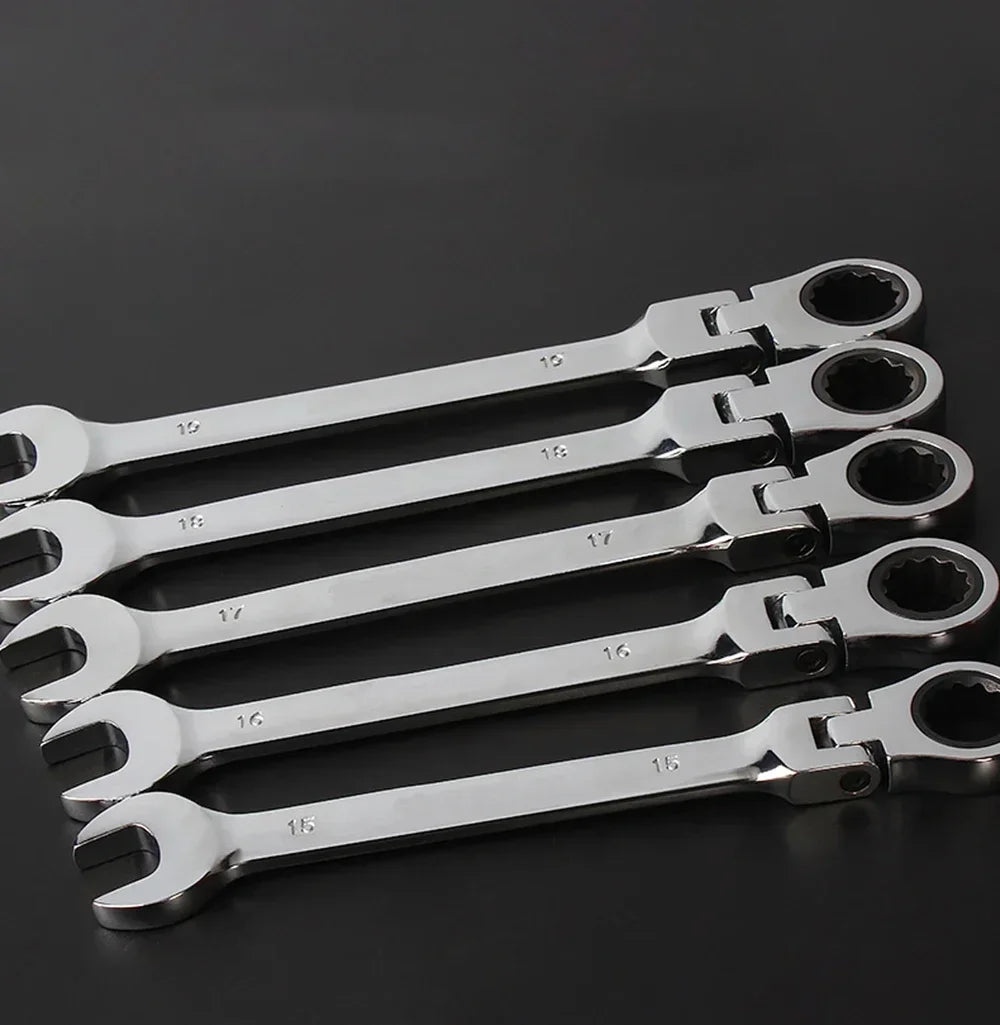 Flex-Head Ratcheting Combination Wrench Set SAE 1/4''-13/16'' Premium 72-Teeth Gear Chrome Organizer Auto Repair Tool