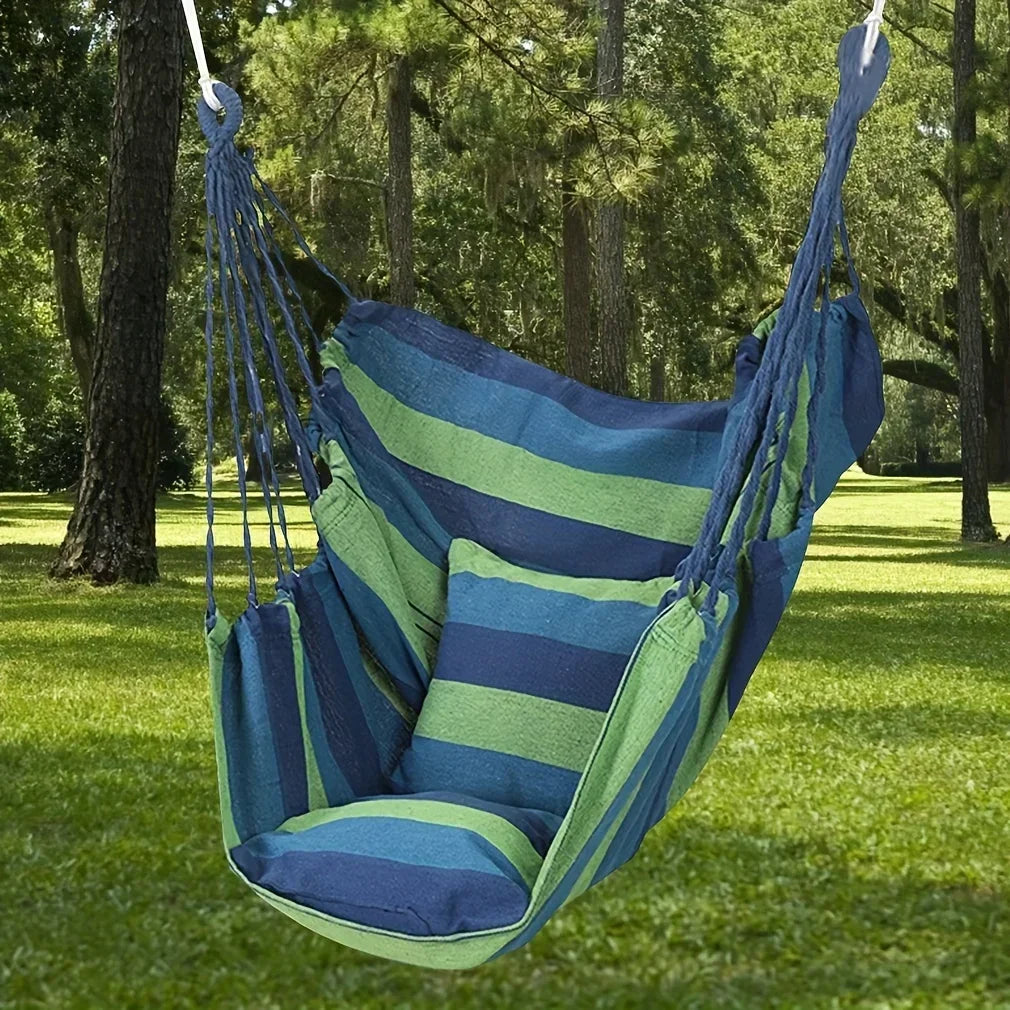 1pc Canvas Leisure Hammock Chair - Relaxing Outdoor Swing with Hanging Design, Durable Material, Indoor and Outdoor Use